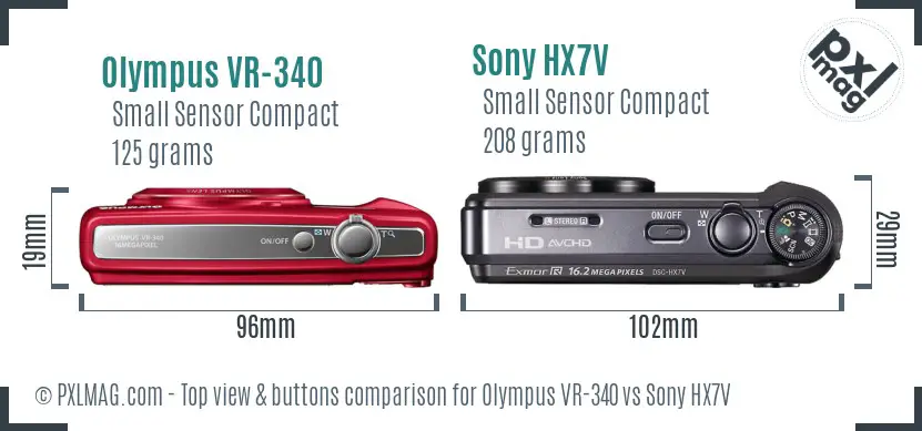 Olympus VR-340 vs Sony HX7V top view buttons comparison