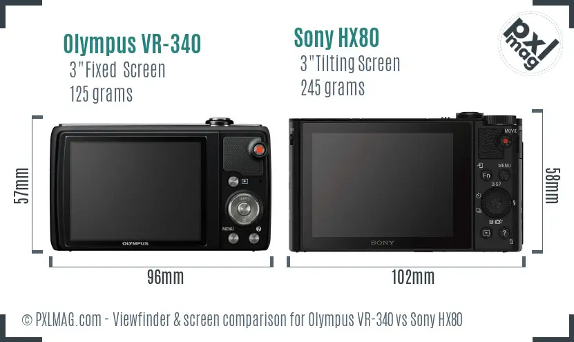 Olympus VR-340 vs Sony HX80 Screen and Viewfinder comparison