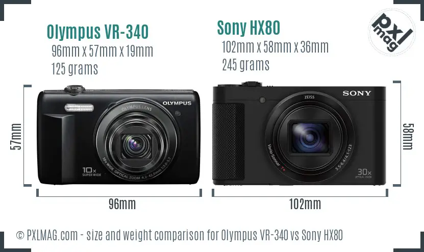 Olympus VR-340 vs Sony HX80 size comparison