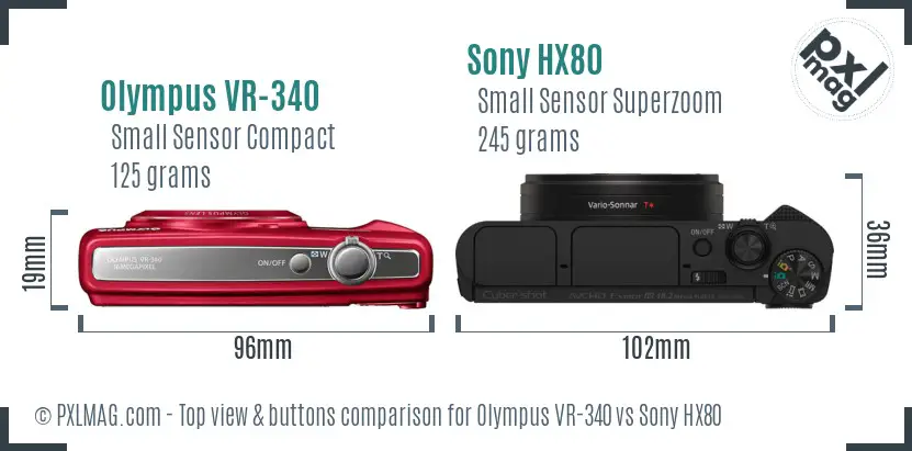 Olympus VR-340 vs Sony HX80 top view buttons comparison