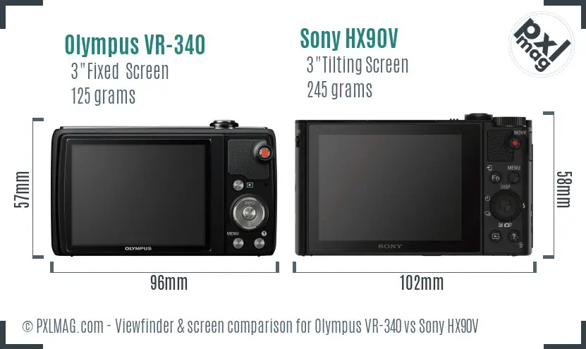 Olympus VR-340 vs Sony HX90V Screen and Viewfinder comparison