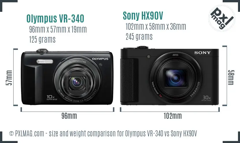 Olympus VR-340 vs Sony HX90V size comparison