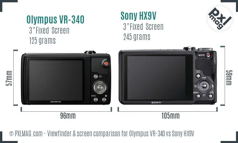 Olympus VR-340 vs Sony HX9V Screen and Viewfinder comparison