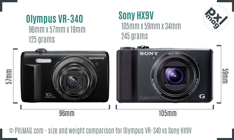 Olympus VR-340 vs Sony HX9V size comparison