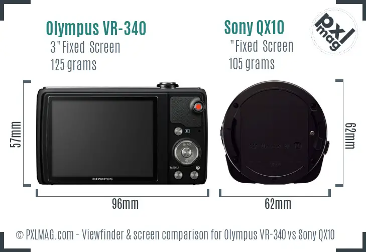 Olympus VR-340 vs Sony QX10 Screen and Viewfinder comparison