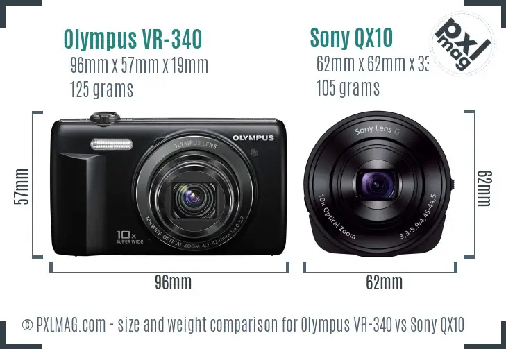 Olympus VR-340 vs Sony QX10 size comparison