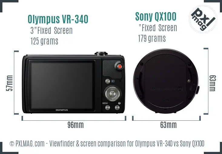 Olympus VR-340 vs Sony QX100 Screen and Viewfinder comparison