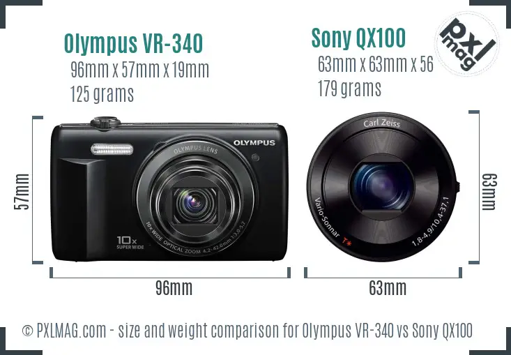 Olympus VR-340 vs Sony QX100 size comparison