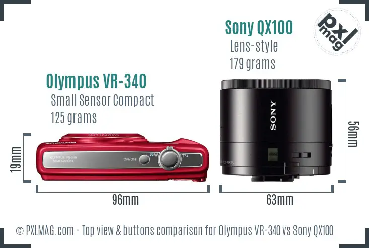 Olympus VR-340 vs Sony QX100 top view buttons comparison