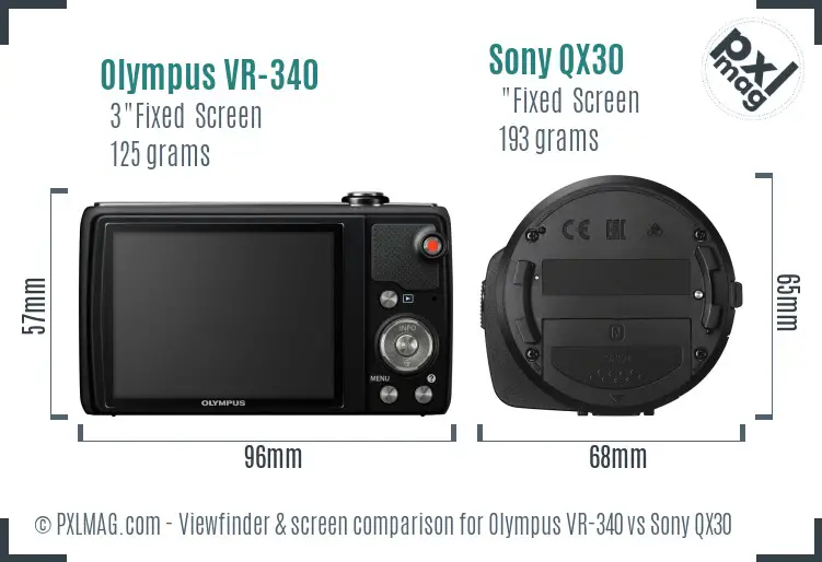 Olympus VR-340 vs Sony QX30 Screen and Viewfinder comparison