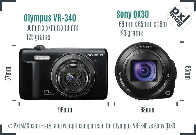 Olympus VR-340 vs Sony QX30 size comparison