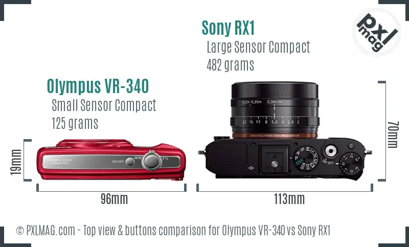 Olympus VR-340 vs Sony RX1 top view buttons comparison
