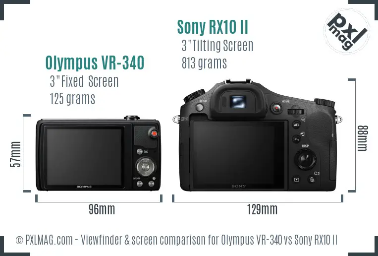 Olympus VR-340 vs Sony RX10 II Screen and Viewfinder comparison