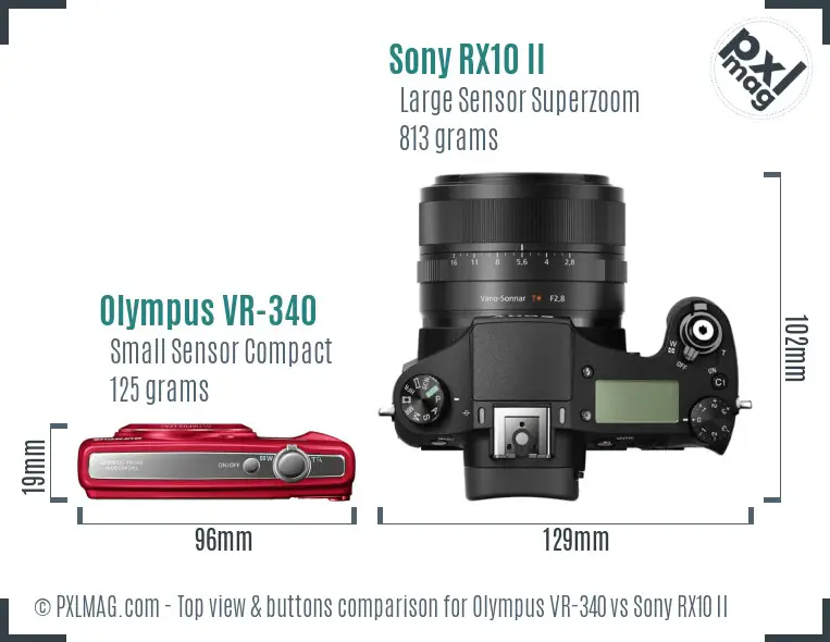 Olympus VR-340 vs Sony RX10 II top view buttons comparison