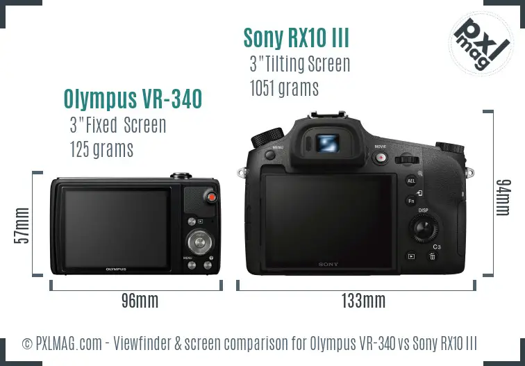 Olympus VR-340 vs Sony RX10 III Screen and Viewfinder comparison