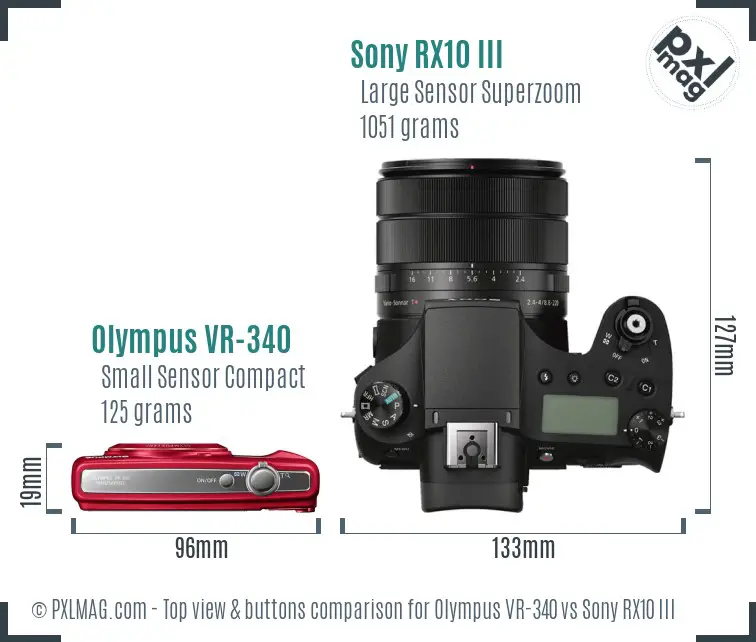 Olympus VR-340 vs Sony RX10 III top view buttons comparison