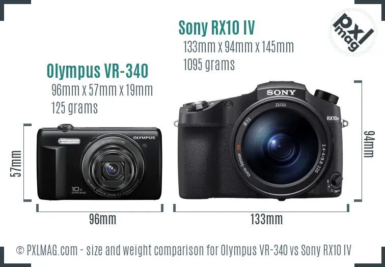 Olympus VR-340 vs Sony RX10 IV size comparison