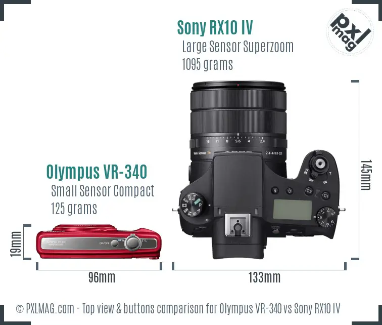Olympus VR-340 vs Sony RX10 IV top view buttons comparison