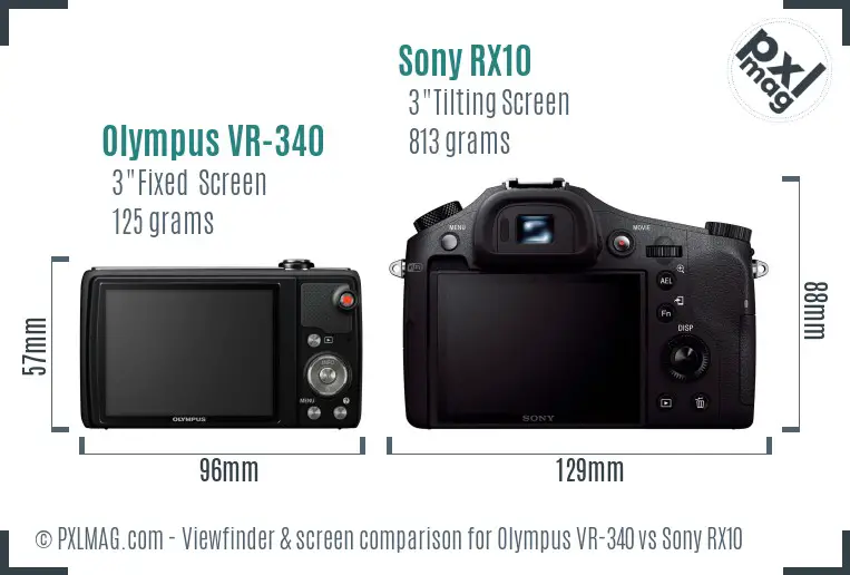 Olympus VR-340 vs Sony RX10 Screen and Viewfinder comparison