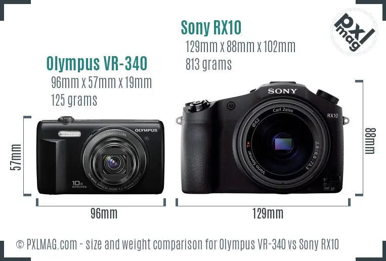 Olympus VR-340 vs Sony RX10 size comparison