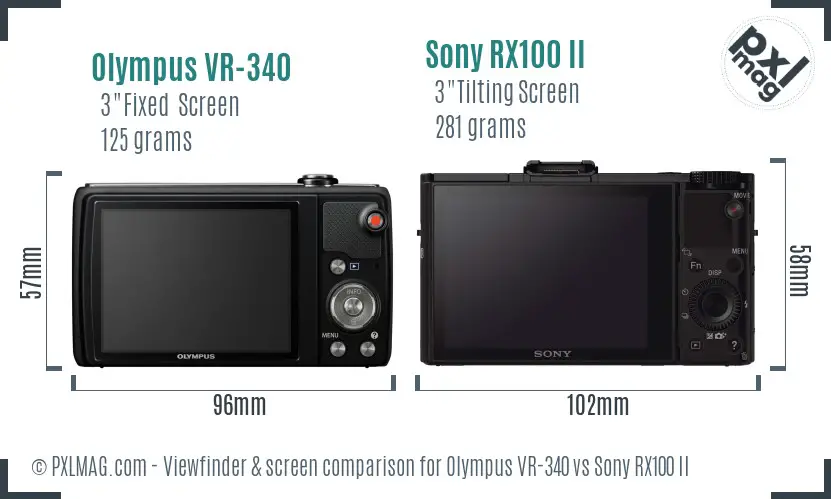 Olympus VR-340 vs Sony RX100 II Screen and Viewfinder comparison