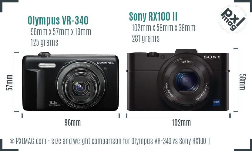 Olympus VR-340 vs Sony RX100 II size comparison