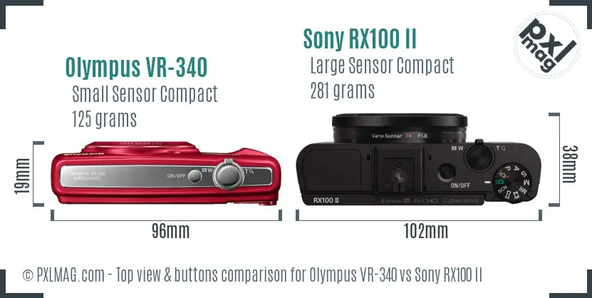 Olympus VR-340 vs Sony RX100 II top view buttons comparison