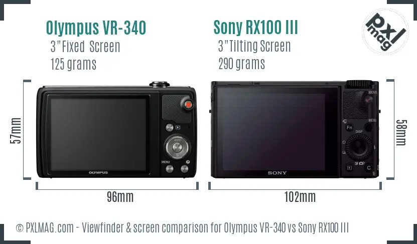 Olympus VR-340 vs Sony RX100 III Screen and Viewfinder comparison