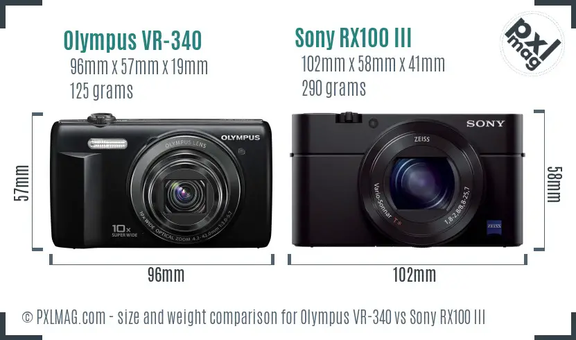 Olympus VR-340 vs Sony RX100 III size comparison