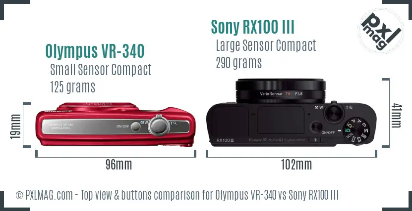 Olympus VR-340 vs Sony RX100 III top view buttons comparison