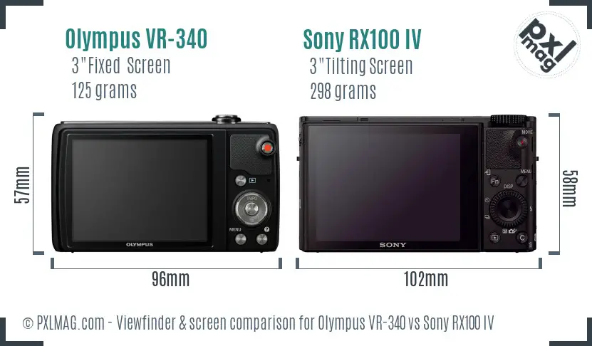 Olympus VR-340 vs Sony RX100 IV Screen and Viewfinder comparison