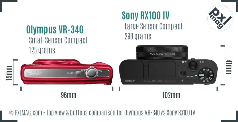 Olympus VR-340 vs Sony RX100 IV top view buttons comparison