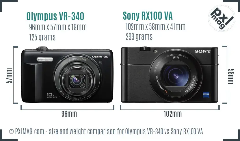 Olympus VR-340 vs Sony RX100 VA size comparison