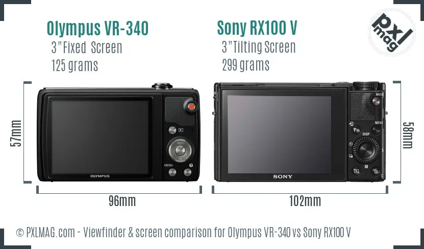 Olympus VR-340 vs Sony RX100 V Screen and Viewfinder comparison