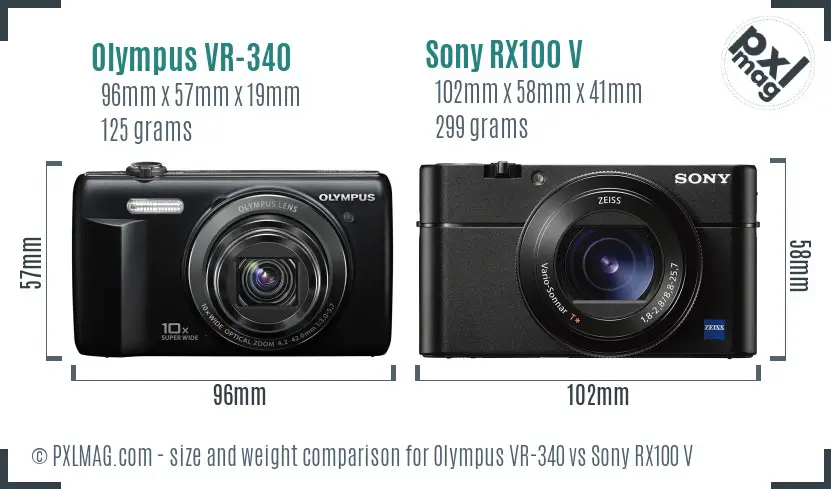 Olympus VR-340 vs Sony RX100 V size comparison
