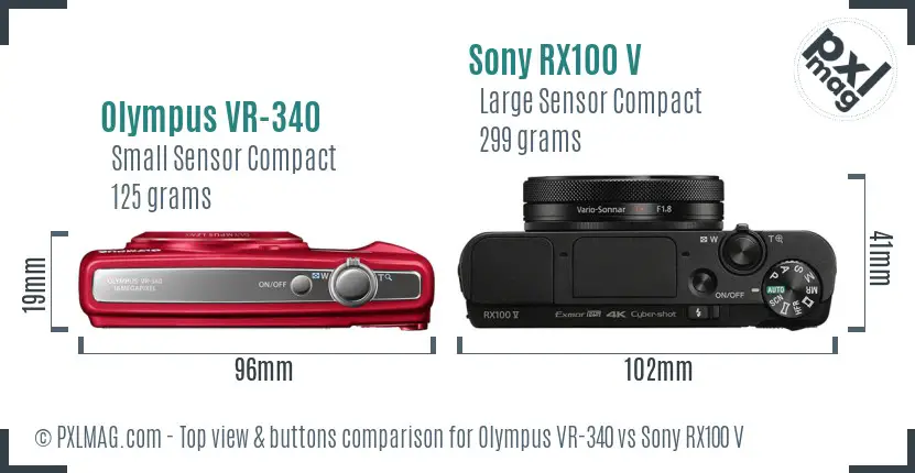 Olympus VR-340 vs Sony RX100 V top view buttons comparison