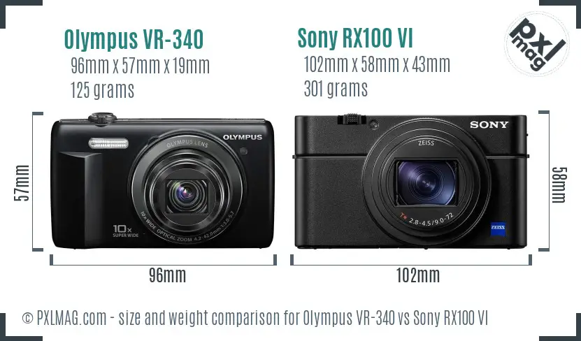 Olympus VR-340 vs Sony RX100 VI size comparison Olympus VR-340 vs Sony RX100 VI size comparison