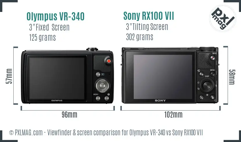 Olympus VR-340 vs Sony RX100 VII Screen and Viewfinder comparison