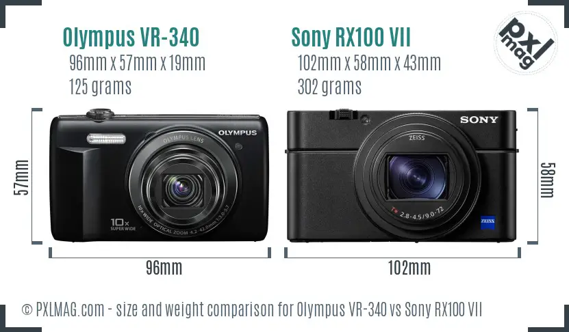Olympus VR-340 vs Sony RX100 VII size comparison