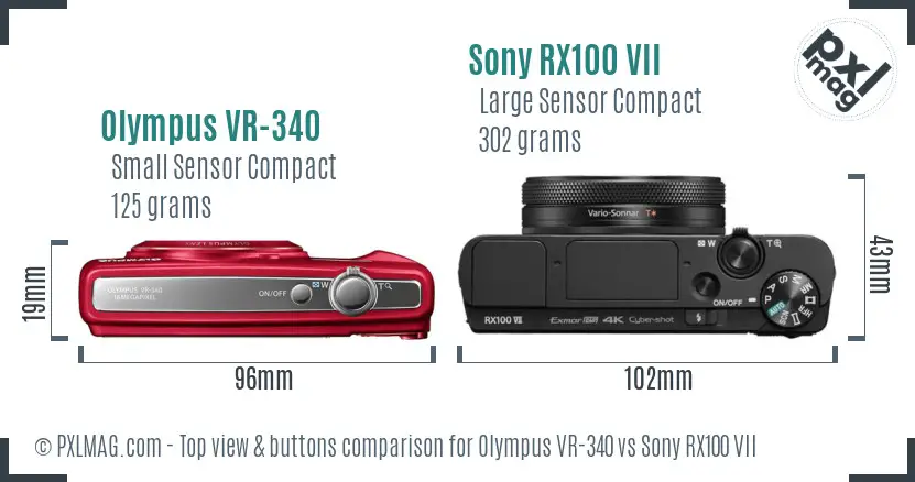 Olympus VR-340 vs Sony RX100 VII top view buttons comparison