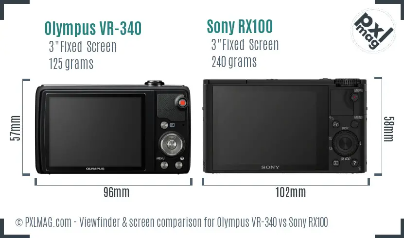 Olympus VR-340 vs Sony RX100 Screen and Viewfinder comparison
