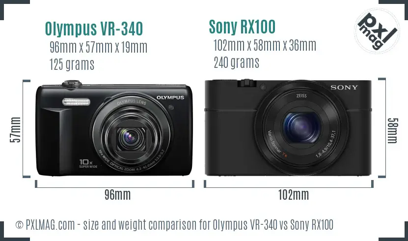Olympus VR-340 vs Sony RX100 size comparison