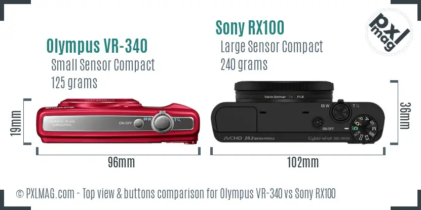 Olympus VR-340 vs Sony RX100 top view buttons comparison