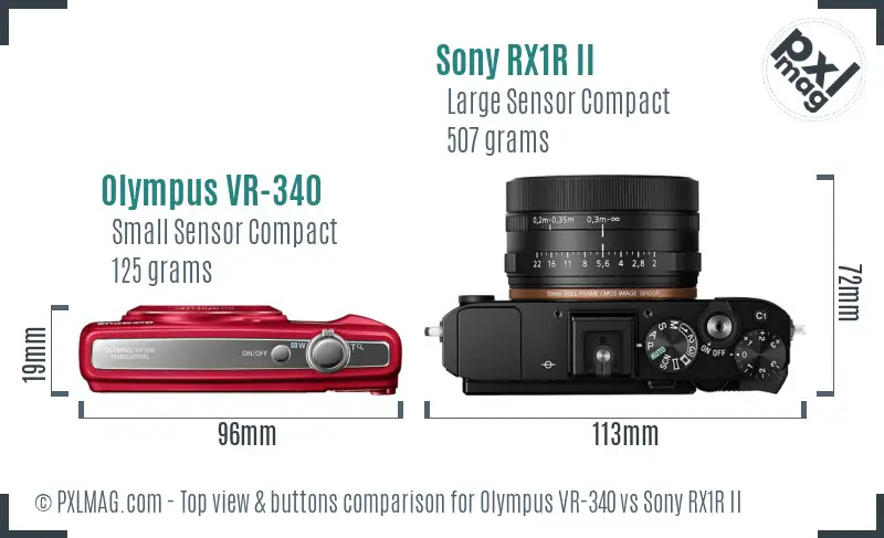 Olympus VR-340 vs Sony RX1R II top view buttons comparison