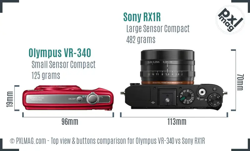 Olympus VR-340 vs Sony RX1R top view buttons comparison