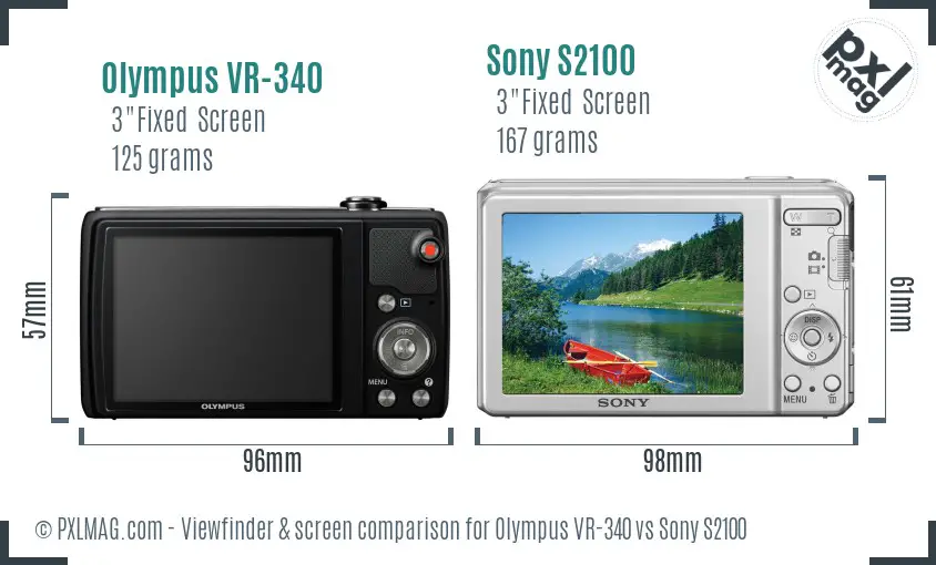 Olympus VR-340 vs Sony S2100 Screen and Viewfinder comparison