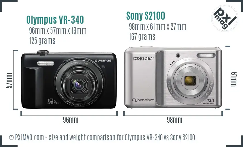 Olympus VR-340 vs Sony S2100 size comparison