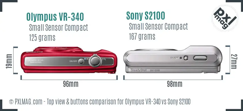Olympus VR-340 vs Sony S2100 top view buttons comparison