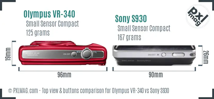 Olympus VR-340 vs Sony S930 top view buttons comparison