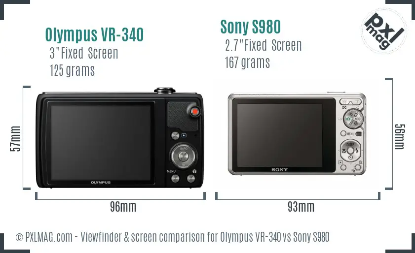 Olympus VR-340 vs Sony S980 Screen and Viewfinder comparison